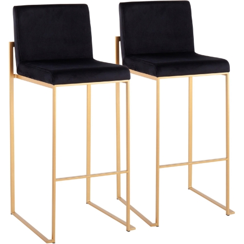 Fuji High Back 31" Bar Stool in Black Velvet & Gold Steel (Set of 2)